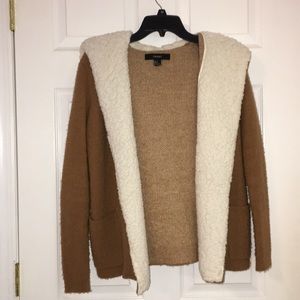 Camel Sherpa Cardigan With Hood